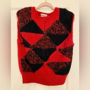 Vintage Red and Black Knitted Sweater Vest